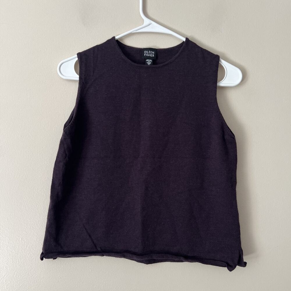 Eileen Fisher Sweater Tank Top Womens S 100% Wool Scoop Neck Dark Purple